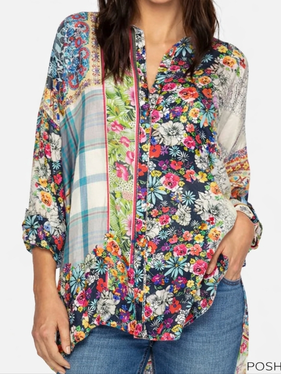 Johnny Was Tops - Johnny Was  Silk Invita Blouse Button Down Xs Boho Floral